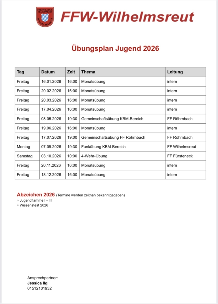 Jugendübungsplan 2026